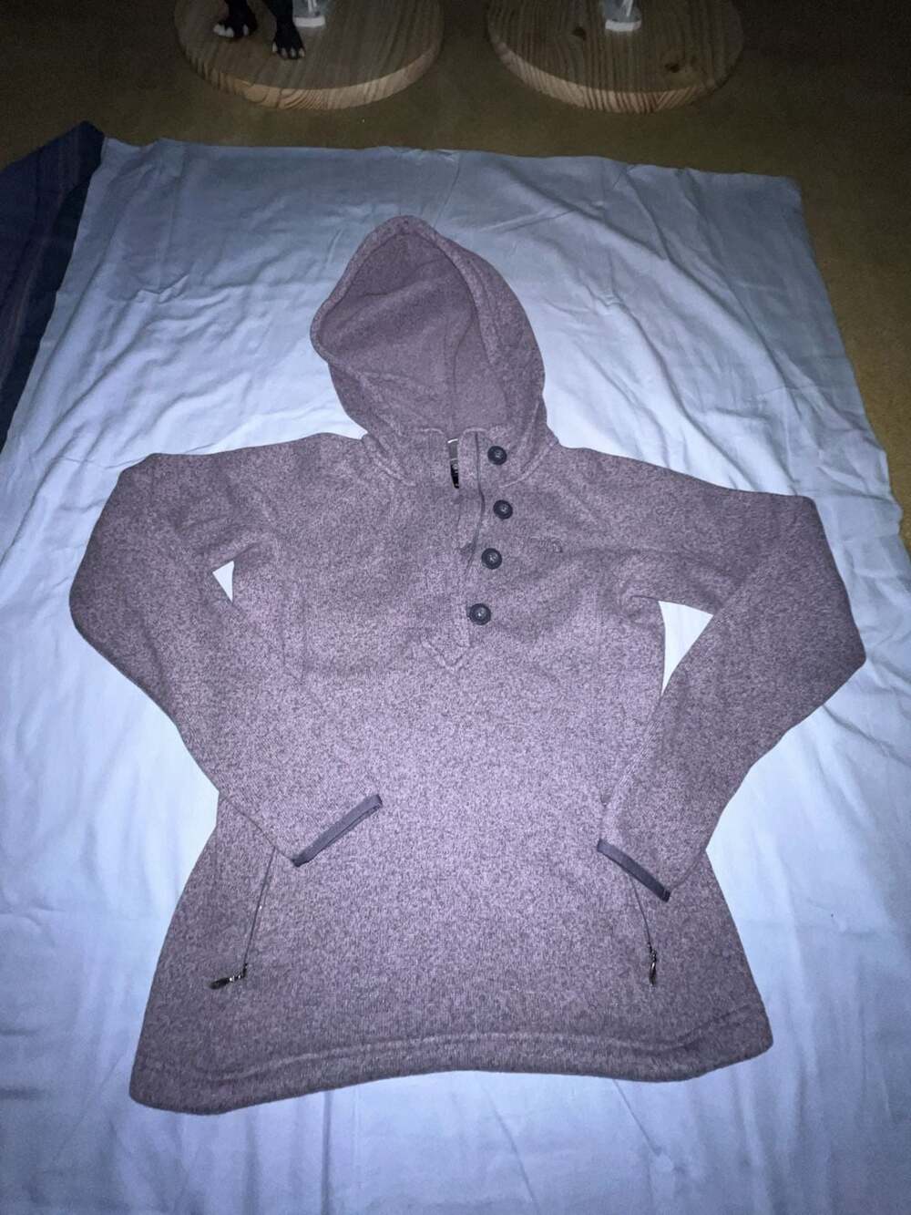The North Face Women's Heathered Purple Pullover Hoodie with Button Placket